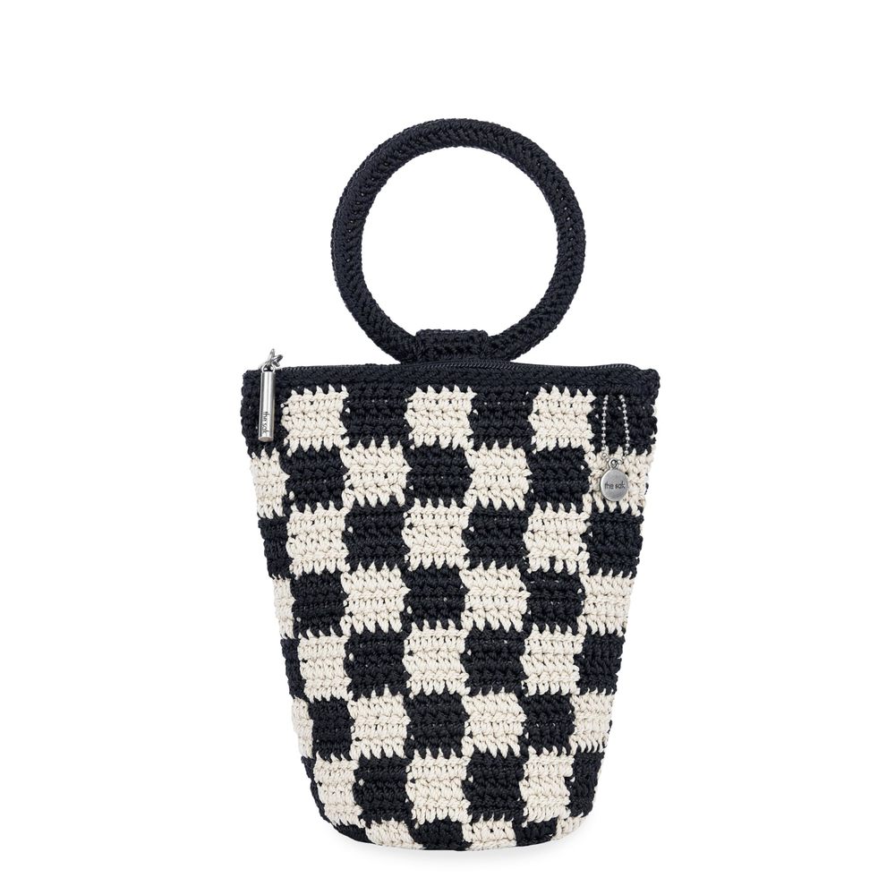 Ayla Ring Handle Pouch In Crochet, Detachable Ring Handle, Black Check <3